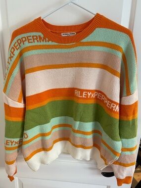 Peppermayo Striped Crewneck Sweater - Orange, Mint, Green, Cream
